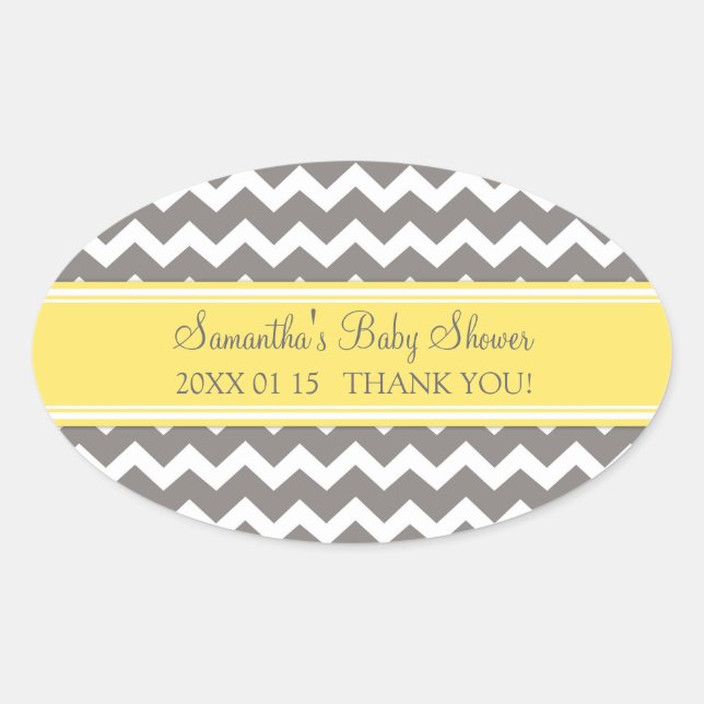 Yellow Grey Zickzack Baby Shower Pflegeaufkleber Ovaler Aufkleber (Vorderseite)