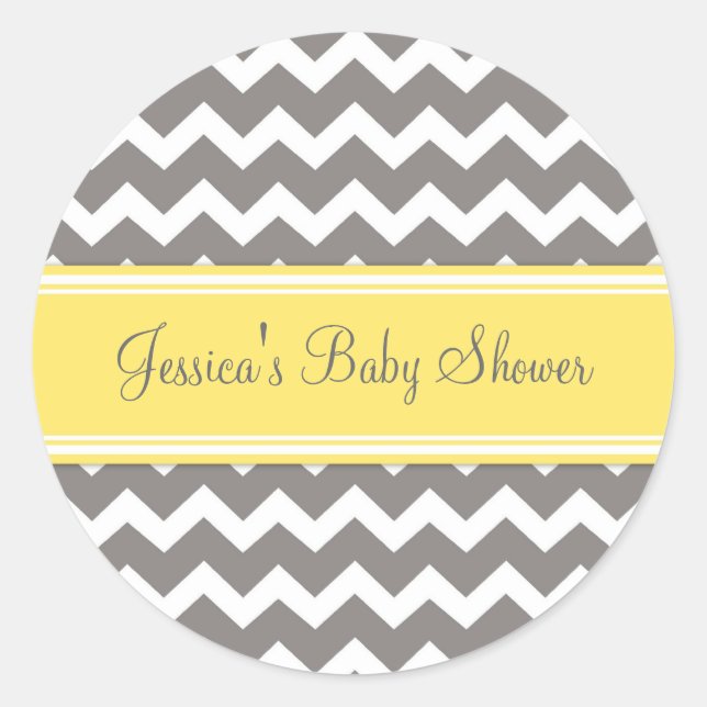 Yellow Grey Zickzack Baby Shower Pflegeaufkleber Runder Aufkleber (Vorderseite)