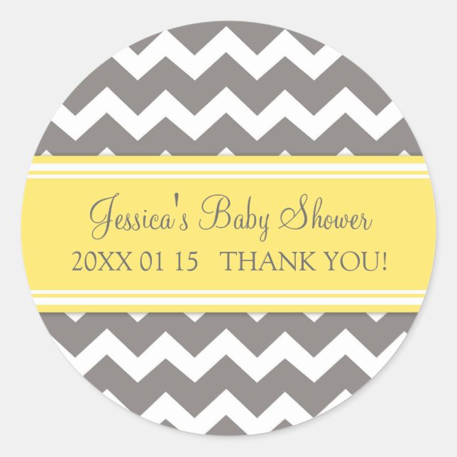 Yellow Grey Zickzack Baby Shower Pflegeaufkleber Runder Aufkleber (Vorderseite)