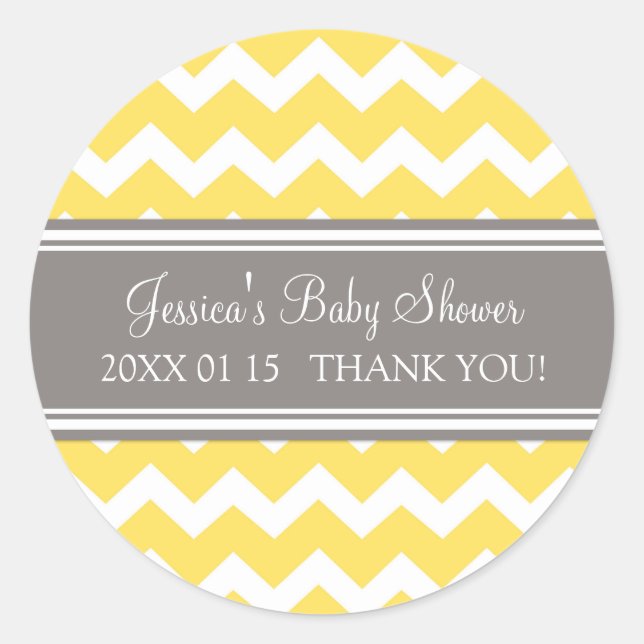 Yellow Grey Zickzack Baby Shower Pflegeaufkleber Runder Aufkleber (Vorderseite)