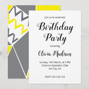 Yellow Grey Zickzack Geometric Birthday Party Einladung