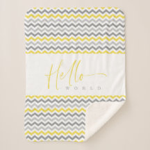 Yellow & Grey Zig Zag Stripes Hello World Quote