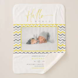 Yellow Grey Zigzag Stripes Hello World Quote Photo Sherpadecke