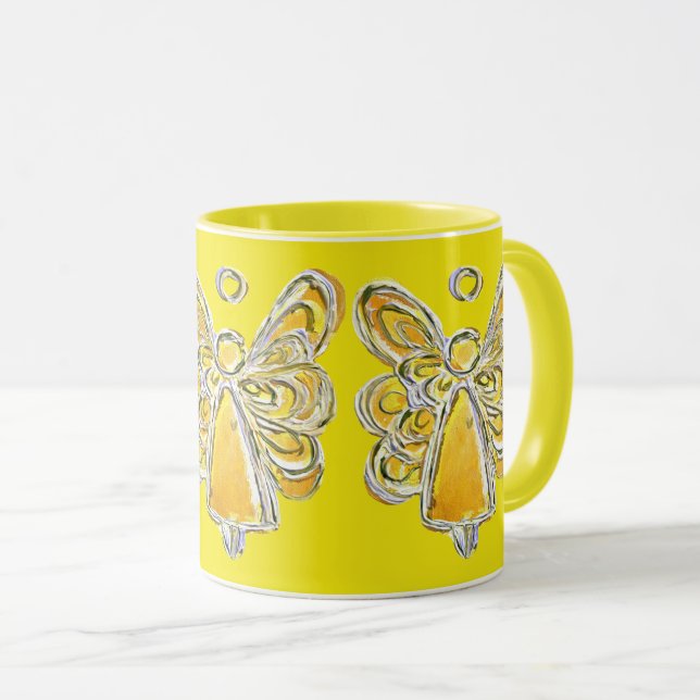 Yellow Guardian Angel Custom Art Coffee Mug Cup (Devant droit)