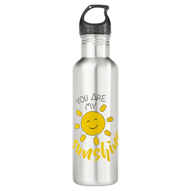 Yellow Hand Drawn Sun Hello Sunshine Image Sun Art Edelstahlflasche (Vorderseite)