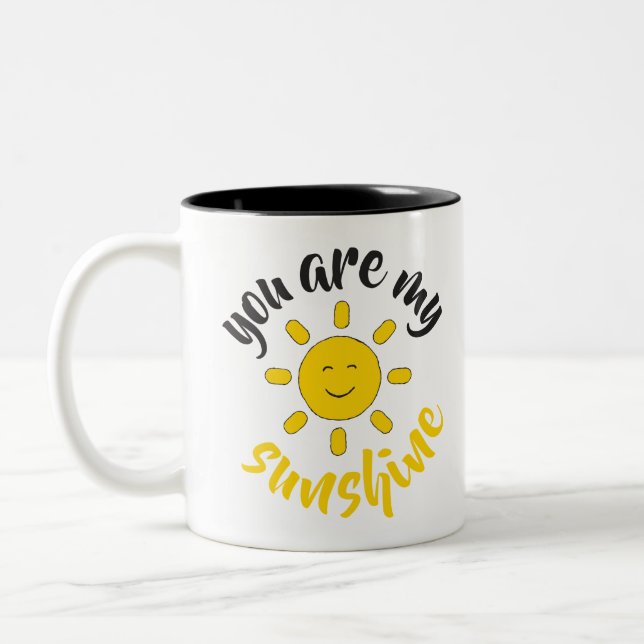Yellow Hand Drawn Sun Hello Sunshine Image Sun Art Zweifarbige Tasse (Links)