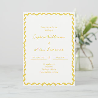 Yellow Hand Written Pinstripes Whimsical Wedding Einladung