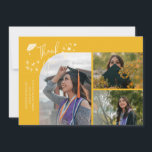 Yellow Hand Written Thank You Multi Photo Ankündigung<br><div class="desc">Modern and whimsical graduation announcement photo card featuring 3 photos on the front and 1 on the back. The text says "Thank You" with twinkling stars. Add the graduate's name,  information,  and message to personalize this card. Yellow.</div>