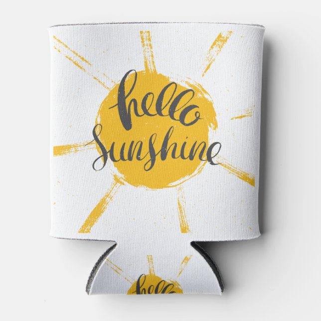 Yellow HandDrawn Sun Hello Sunshine Image Text Art Dosenkühler (Vorderseite)