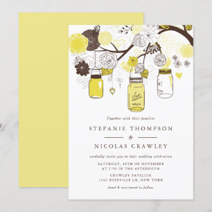 Yellow Hanging Mason Jars Wedding Einladung