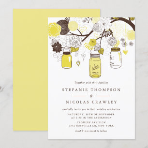 Yellow Hanging Mason Jars Wedding Einladung