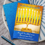 Yellow Hanukkah Menorah Jahreszeit zu verkürzen Sk Feiertagskarte<br><div class="desc">"Es ist die Jahreszeit zu funkeln." Eine nahe Foto-Illustration eines hellen, bunten, gelben goldenen künstlerischen Menorah und türkisblauen Glitzer hilft Ihnen, den Urlaub von Hanukkah zu beginnen. Genießen Sie die Wärme und Freude der Urlaubssaison, wenn Sie diese atemberaubende, farbenfrohe Hanukkah-Grußkarte schicken. Passende Umschläge, Aufkleber, Totbeutel, Packpapier, Serviertablette und andere Produkte...</div>
