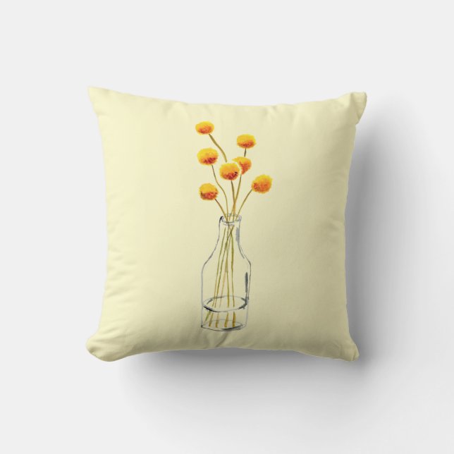 Yellow happy Billy Button Blume Australische Kunst Kissen (Vorderseite)