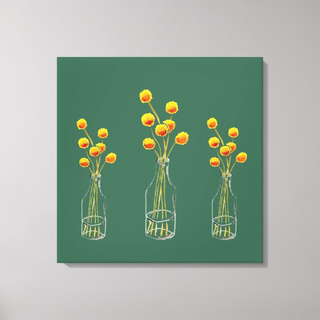 Yellow happy Billy Button Blume Australische Kunst Leinwanddruck (Vorderseite)