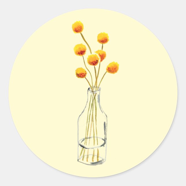Yellow happy Billy Button Blume Australische Kunst Runder Aufkleber (Vorderseite)