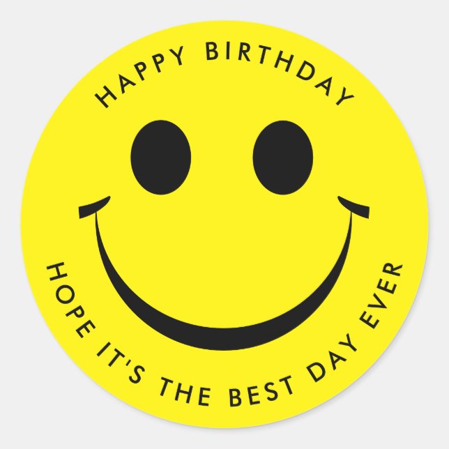 Yellow Happy Face Birthday Classic Round Sticker (Vorderseite)