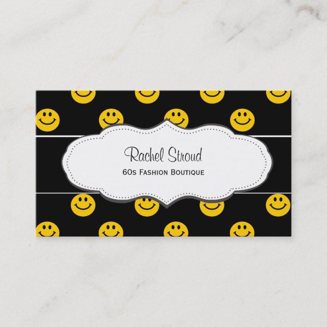 Yellow Happy Face Pattern Black Business Cards Visitenkarte (Vorderseite)