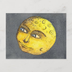 Yellow Happy Moon Face Postcard Postkarte