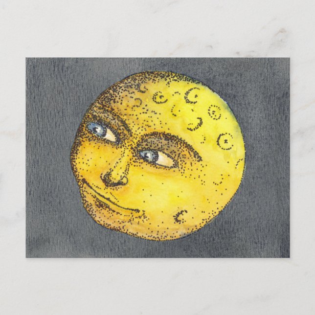Yellow Happy Moon Face Postcard Postkarte (Vorderseite)