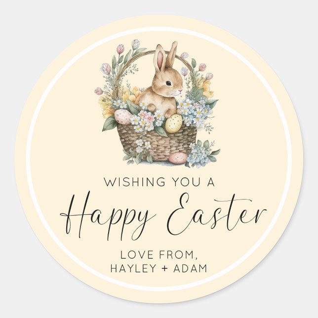 Yellow Happy Ostersonne Runder Aufkleber (Easter Bunny Sticker)