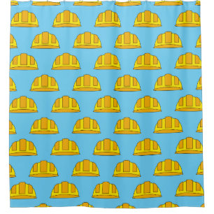 Yellow Hard Hat Cartoon Duschvorhang