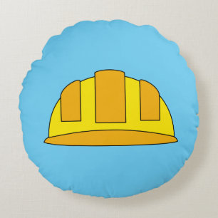 Yellow Hard Hat Cartoon Rundes Kissen
