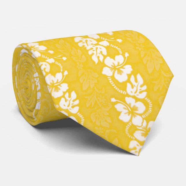 Yellow Hawaiian Hibiskus Aloalo Blume Wedding Krawatte (Gerollt)