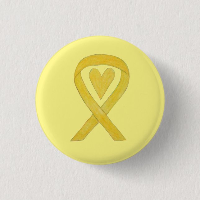 Yellow Heart Awareness Ribbon Custom Art Buttone Button (Vorderseite)