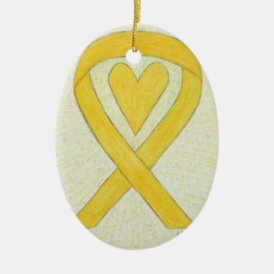 Yellow Heart Awareness Ribbon Keramik Art Collecti Ornament