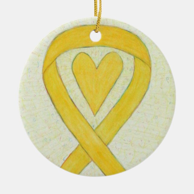 Yellow Heart Awareness Ribbon maßgeschneiderte Orn Keramik Ornament (Vorne)
