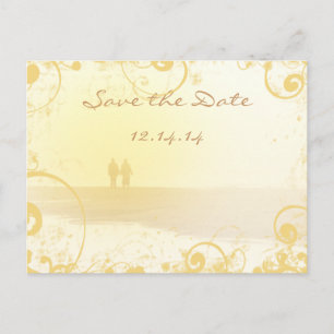 Yellow Heart Beach Hochzeit Ankündigungspostkarte