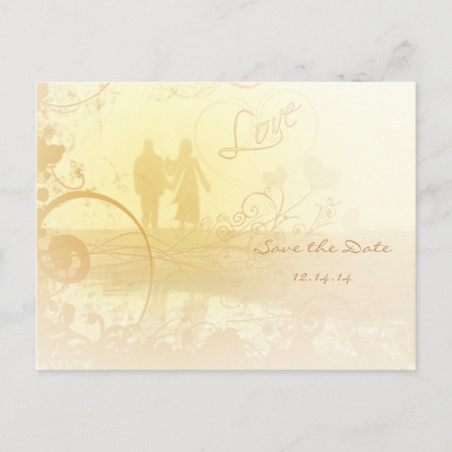 Yellow Heart Beach Hochzeit Ankündigungspostkarte (Vorderseite)