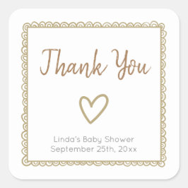Yellow Heart Doodle Baby Dusche Vielen Dank Quadratischer Aufkleber