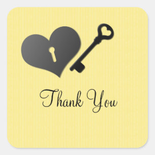 Yellow Heart Lock und Key Danke Stickers