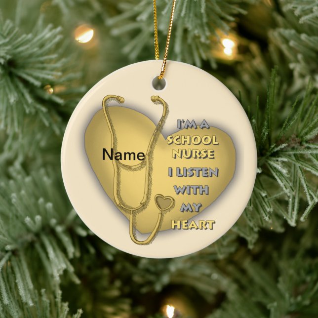 Yellow Heart School Nurse Keramik Ornament (Baum)