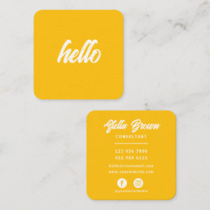 Yellow Hello Chic Bold Text Quadratische Visitenkarte
