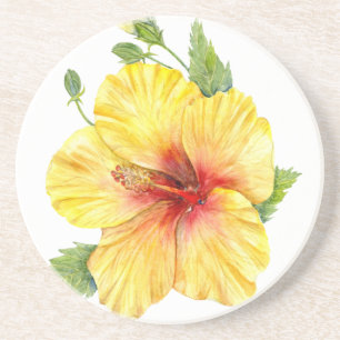 Yellow Hibiscus Botanical Art Getränkeuntersetzer