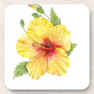 Yellow Hibiscus Botanical Art Getränkeuntersetzer