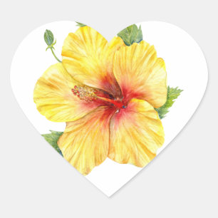 Yellow Hibiscus Botanical Herz-Aufkleber