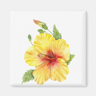 Yellow Hibiscus Botanical Magnet