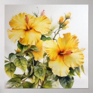 Yellow Hibiskus Blume Art Print Poster