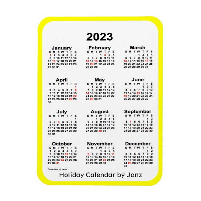 Yellow Holiday Calendar von Janz Magnet (Vertikal)