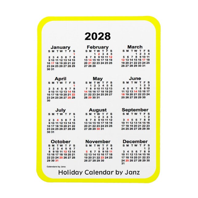 Yellow Holiday Calendar von Janz Magnet (Vertikal)