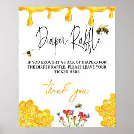 Yellow Honey Bee Baby Shower Windel Raffle Game Poster