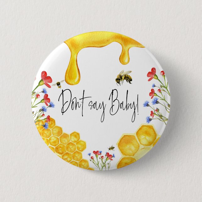 Yellow Honey Bee Floral Say Baby Shower Game Button (Vorderseite)