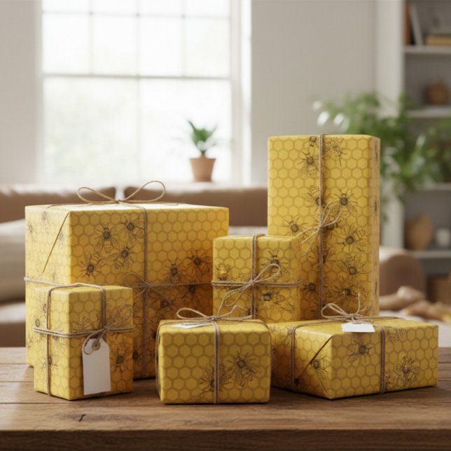 Yellow Honey Bee & Honeycomb Geschenkpapier (Von Creator hochgeladen)