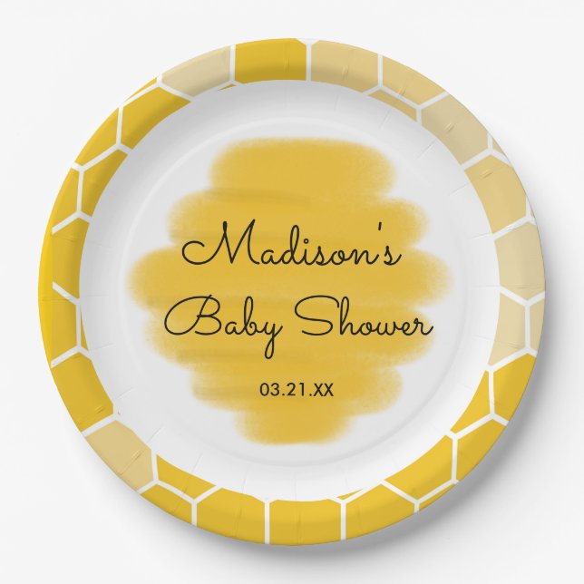 Yellow Honey Bee Theme Baby Dusche Pappteller (Vorderseite)