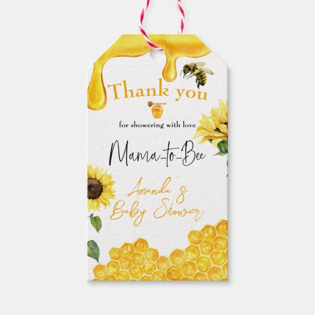Yellow Honey Sunflower Bee Baby Dusche Danke Geschenkanhänger (Vorderseite)