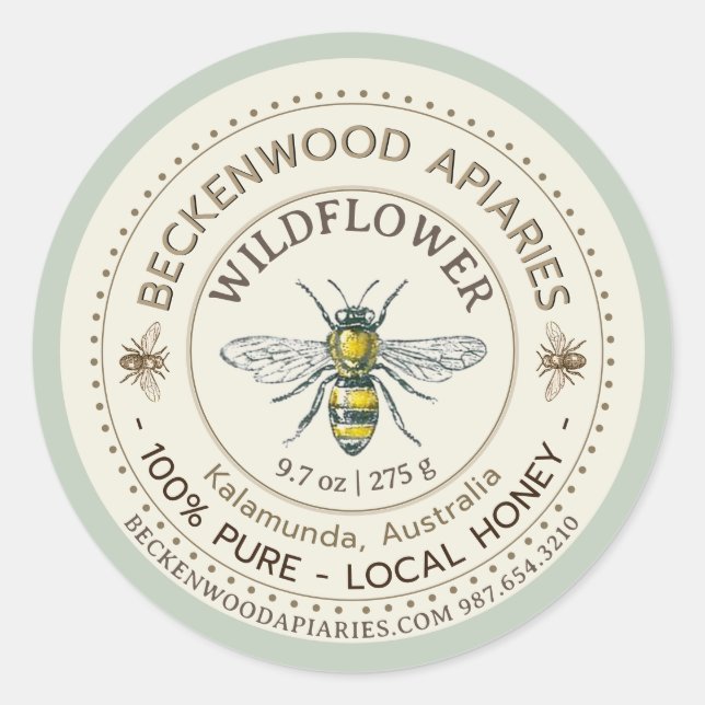 Yellow Honeybee Miel Étiquette Beekeeper Sage Fron (Devant)