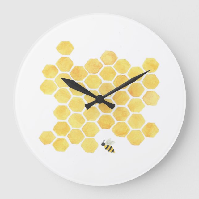 Yellow honeycomb bee wall clock große wanduhr (Vorderseite)